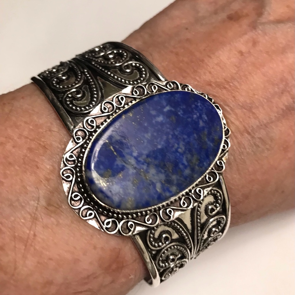 Lapis Lazuli Stamped 925 Sterling Silver Bracelet